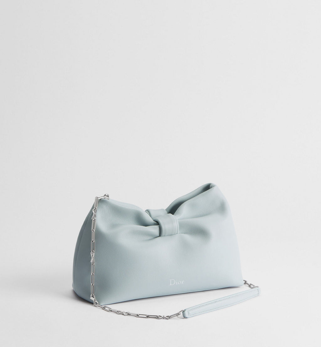 Women's Small Bow Bag With Ice Blue Lambskin And Chain Strap