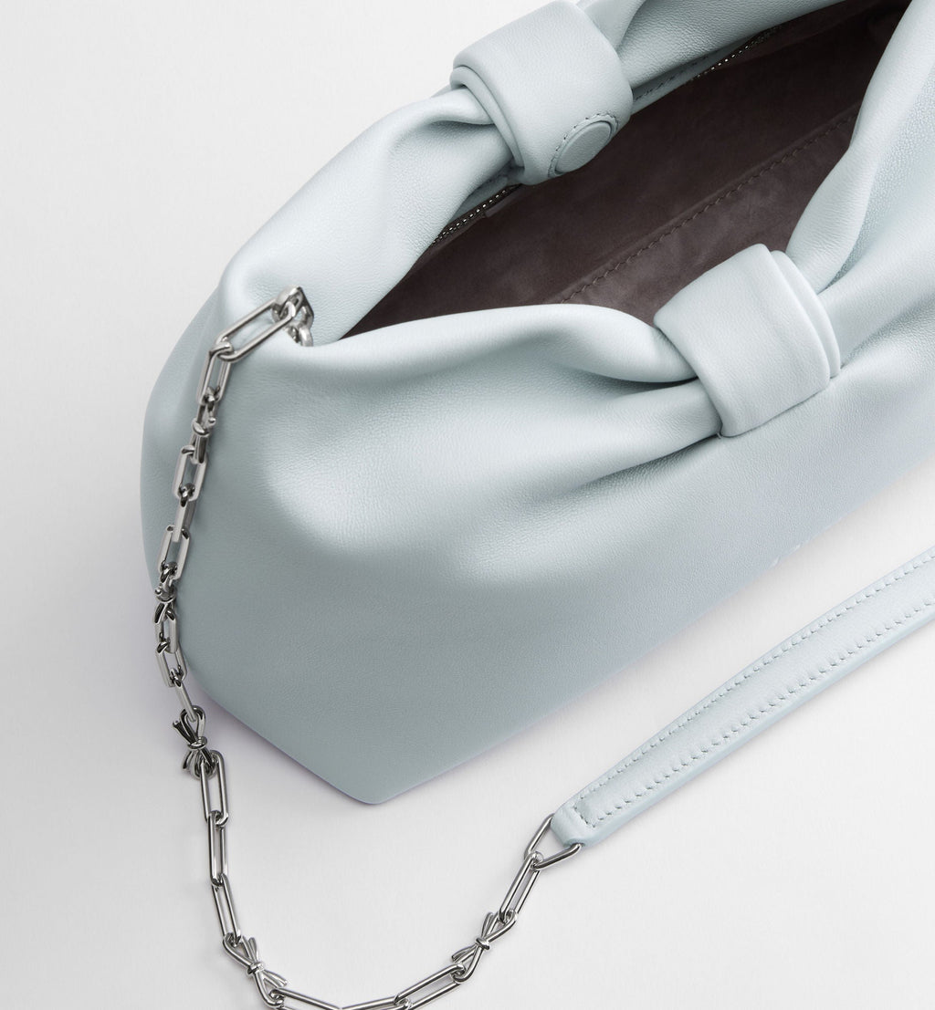 Women's Small Bow Bag With Ice Blue Lambskin And Chain Strap