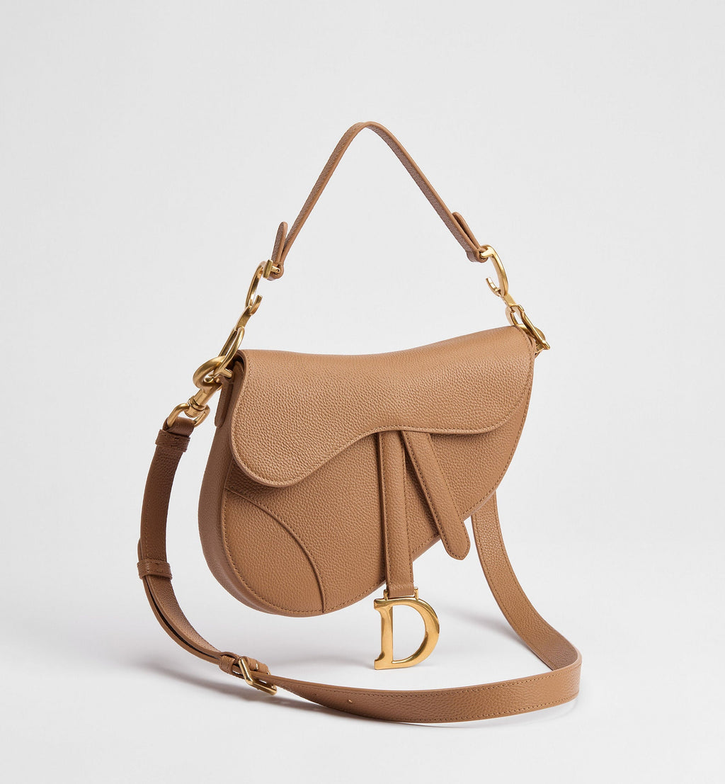 Women's Small Saddle Bag With Camel Grained Calfskin And Strap