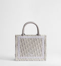 Women's Small Book Tote With Strap In Latte And Gray Oblique Embroidery And White Lace