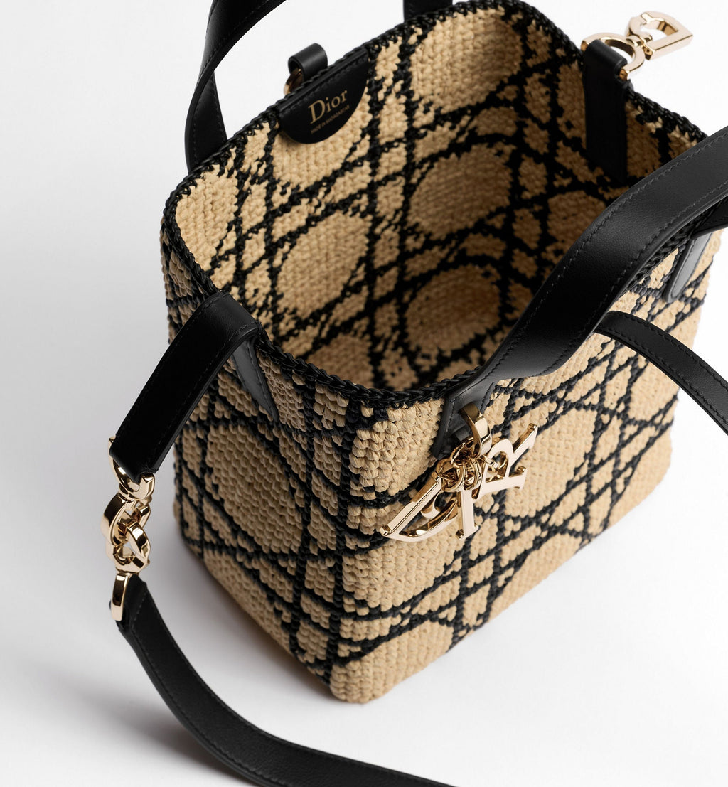 Women's Small Toujours Tote With Macrocannage Raffia And Black Calfskin And Strap
