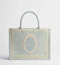 Women's Medium Book Tote With Céleste Blue Washed Embroidery And Shoulder Strap