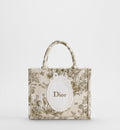 Women's Small Book Tote With Beige Multicolor Toile De Jouy Floral Garden Embroidery And Strap