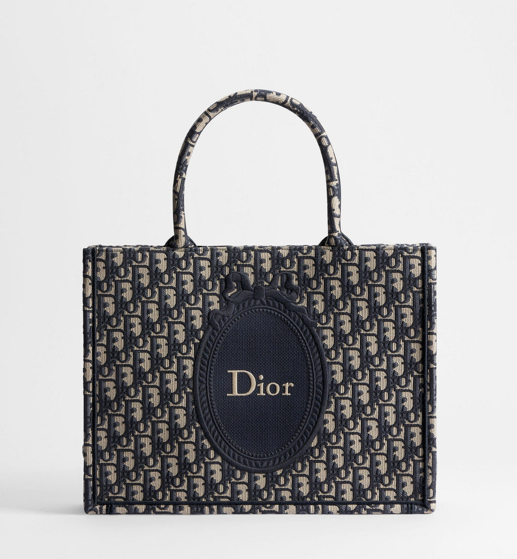 Medium Dior Book Tote With Blue Oblique Jacquard And Embroidered Médaillon