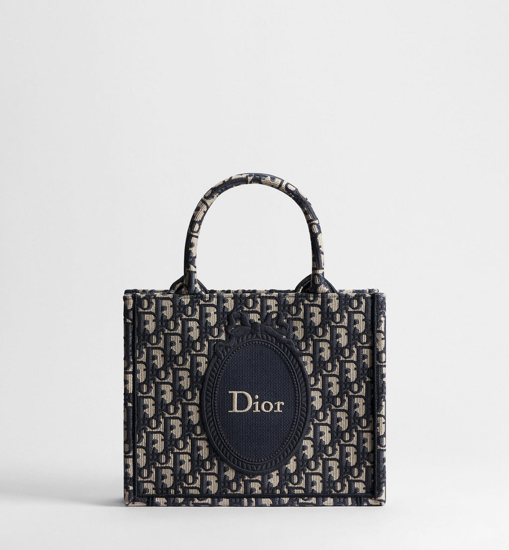 Women's Small Book Tote with Blue Oblique Jacquard and Médaillon Signature