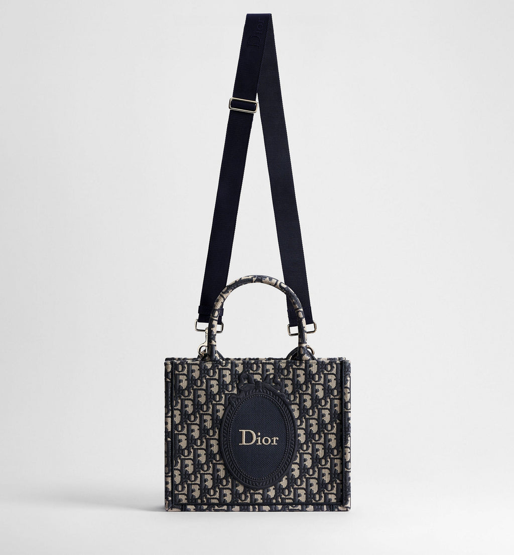 Women's Small Book Tote with Blue Oblique Jacquard and Médaillon Signature