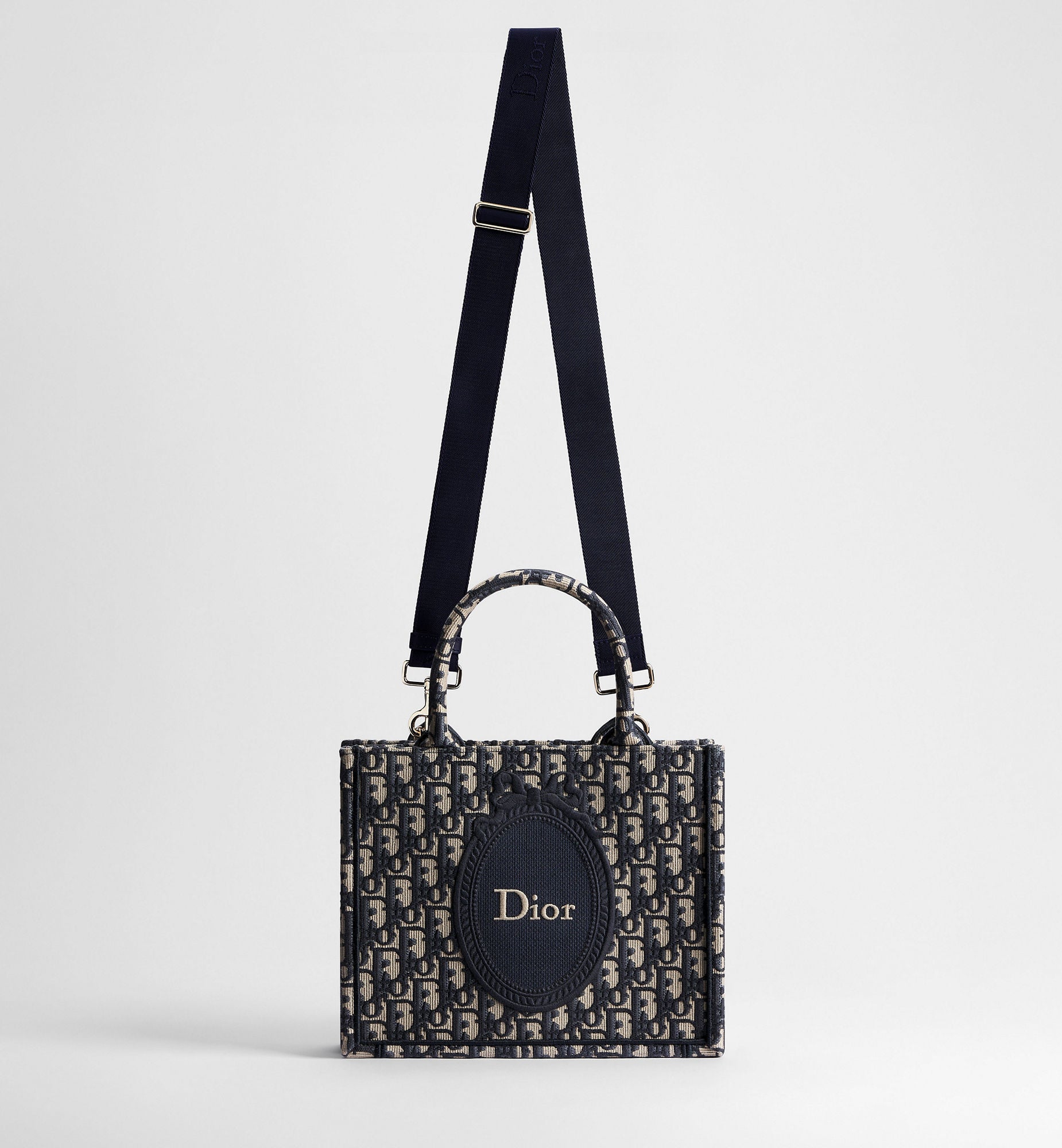 Women's Small Book Tote with Blue Oblique Jacquard and Médaillon Signature