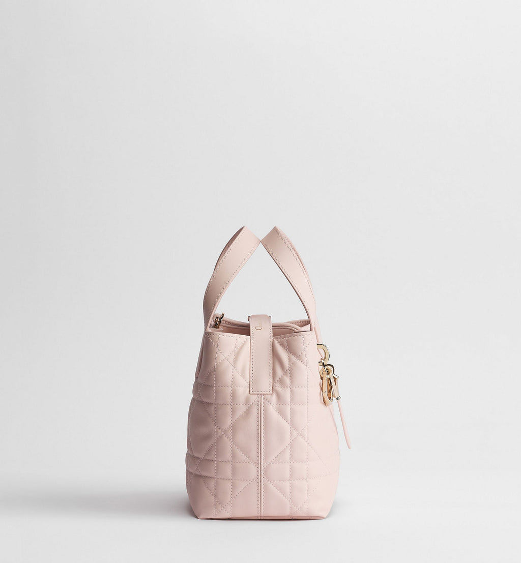 Women's Small Toujours Vertical Tote Bag With Powder Pink Macrocannage Calfskin And Strap