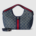 Small Tote Bag With Web GG Denim Detachable Pouch