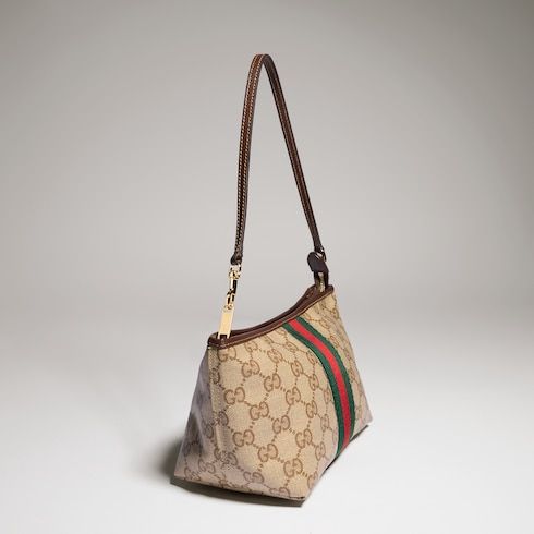 Small Pouch With Strap And Web GG Coated Canvas