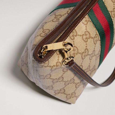 Small Pouch With Strap And Web GG Coated Canvas
