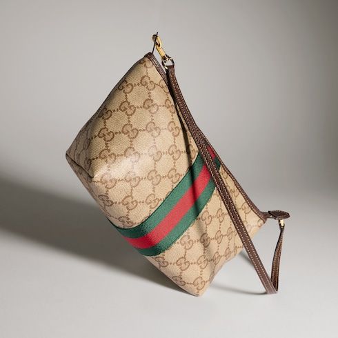 Small Pouch With Strap And Web GG Coated Canvas