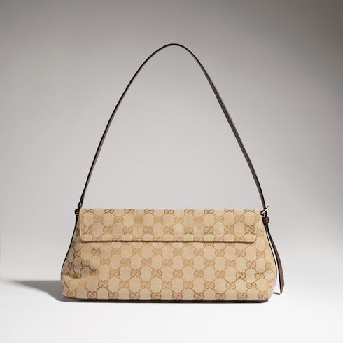 Women's Madison Medium Shoulder Bag With GG Canvas And Logo Plaque