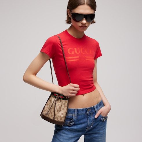Mini Bucket Bag With Web GG Coated Canvas