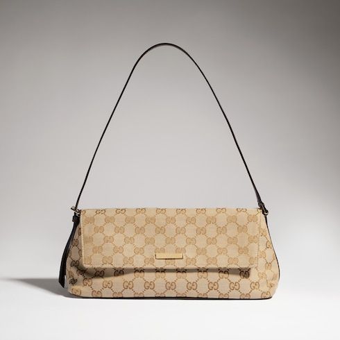 Women's Madison Medium Shoulder Bag With GG Canvas And Logo Plaque