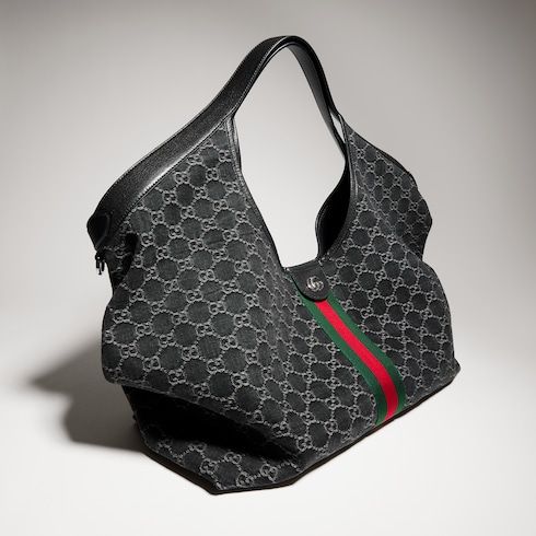 Large Tote Bag With GG Denim Leather Trim