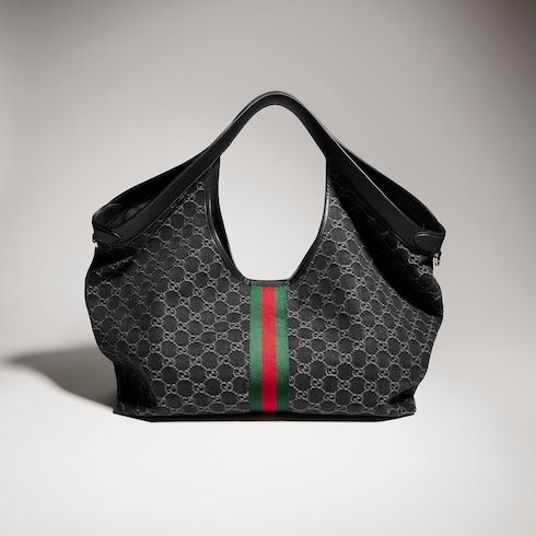 Large Tote Bag With GG Denim Leather Trim
