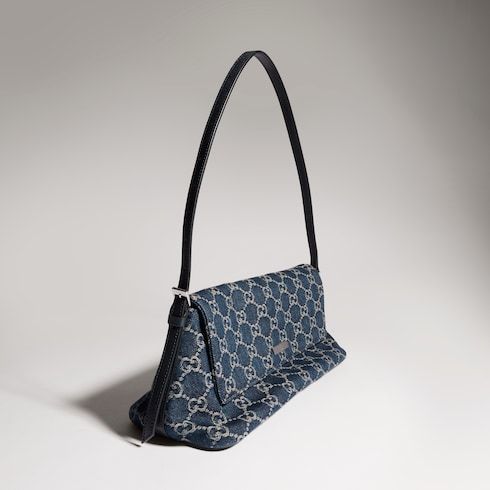 Women's Madison Medium Shoulder Bag With GG Denim And Logo Plaque
