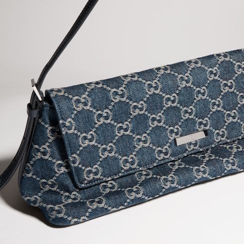 Women's Madison Medium Shoulder Bag With GG Denim And Logo Plaque