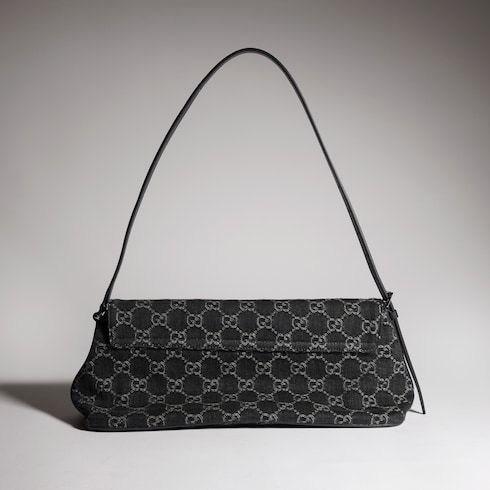 Madison Medium Shoulder Bag GG Denim With Logo Plaque
