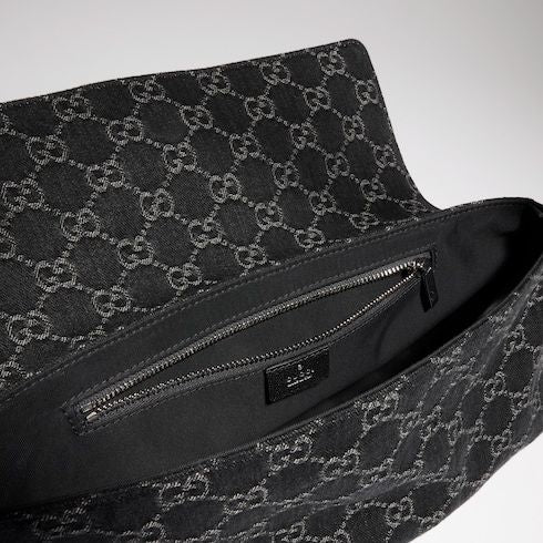 Madison Medium Shoulder Bag GG Denim With Logo Plaque