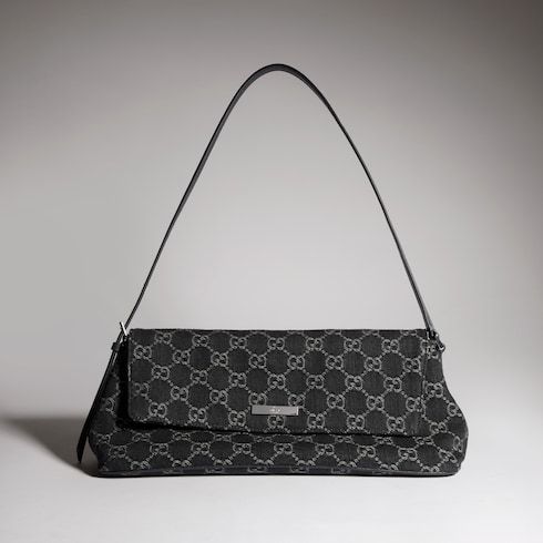 Madison Medium Shoulder Bag GG Denim With Logo Plaque