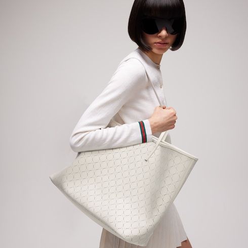 Tribeca Large Tote Bag With Perforated GG Leather