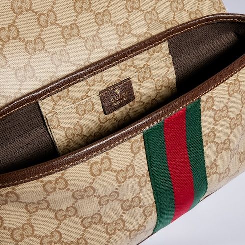 Madison Medium Shoulder Bag With Web GG Coated Canvas