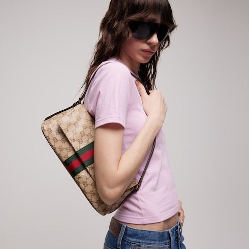 Madison Medium Shoulder Bag With Web GG Coated Canvas