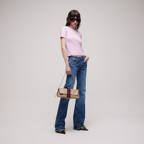Madison Medium Shoulder Bag With Web GG Coated Canvas