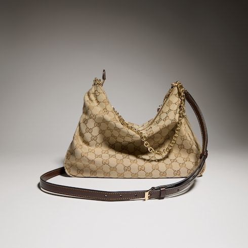 Lady Lunetta Chain Medium Shoulder Bag With GG Coated Canvas