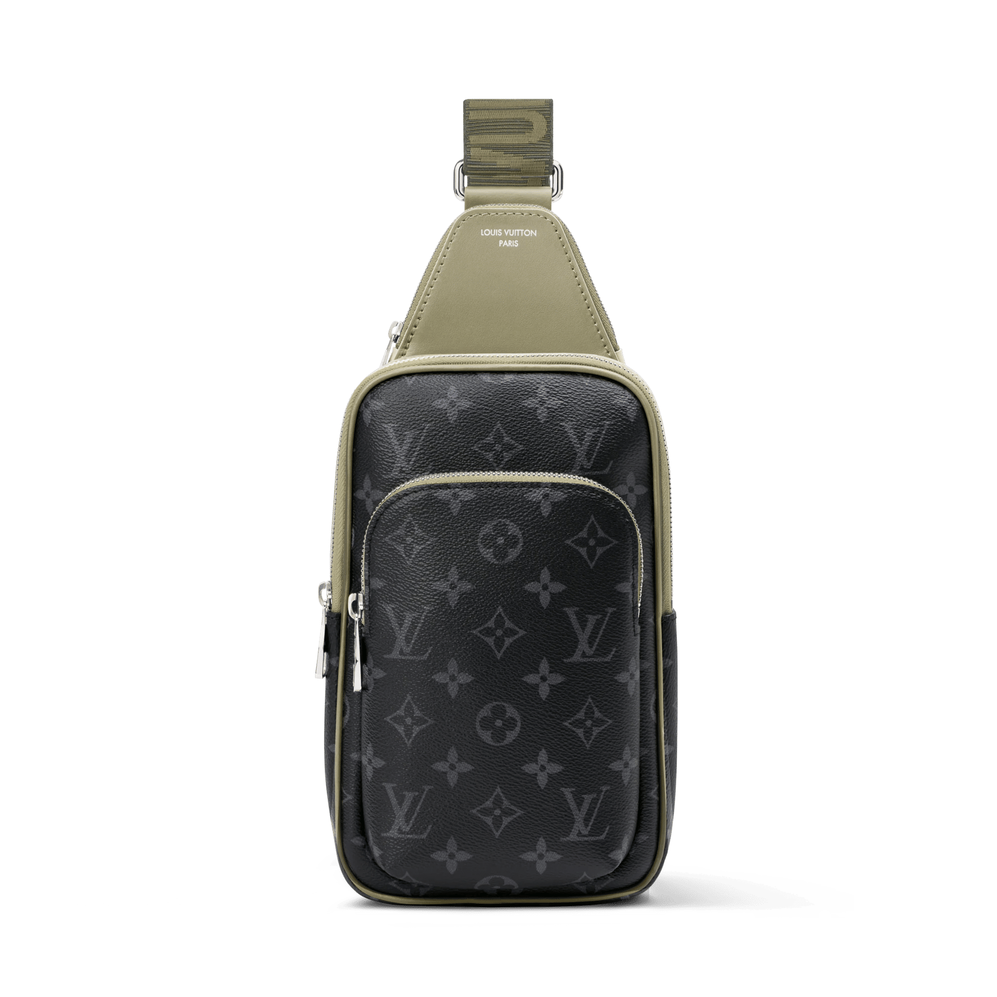 Avenue Slingbag PM Monogram Eclipse Canvas Khaki Green Palladium-Tone Hardware