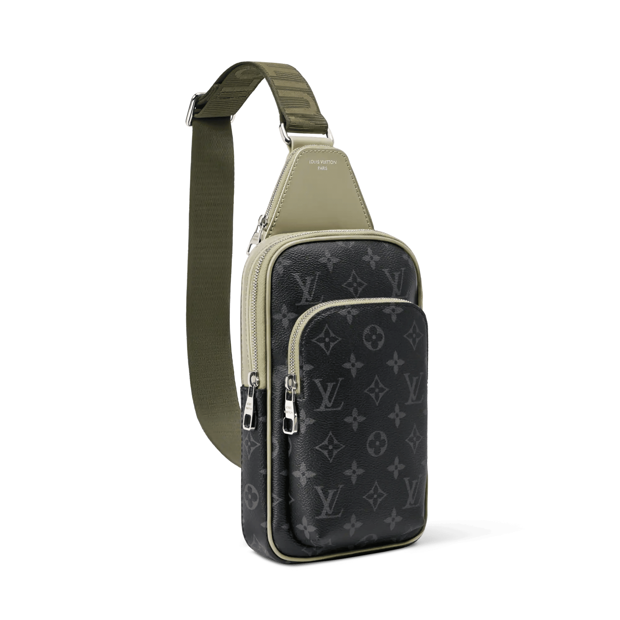 Avenue Slingbag PM Monogram Eclipse Canvas Khaki Green Palladium-Tone Hardware