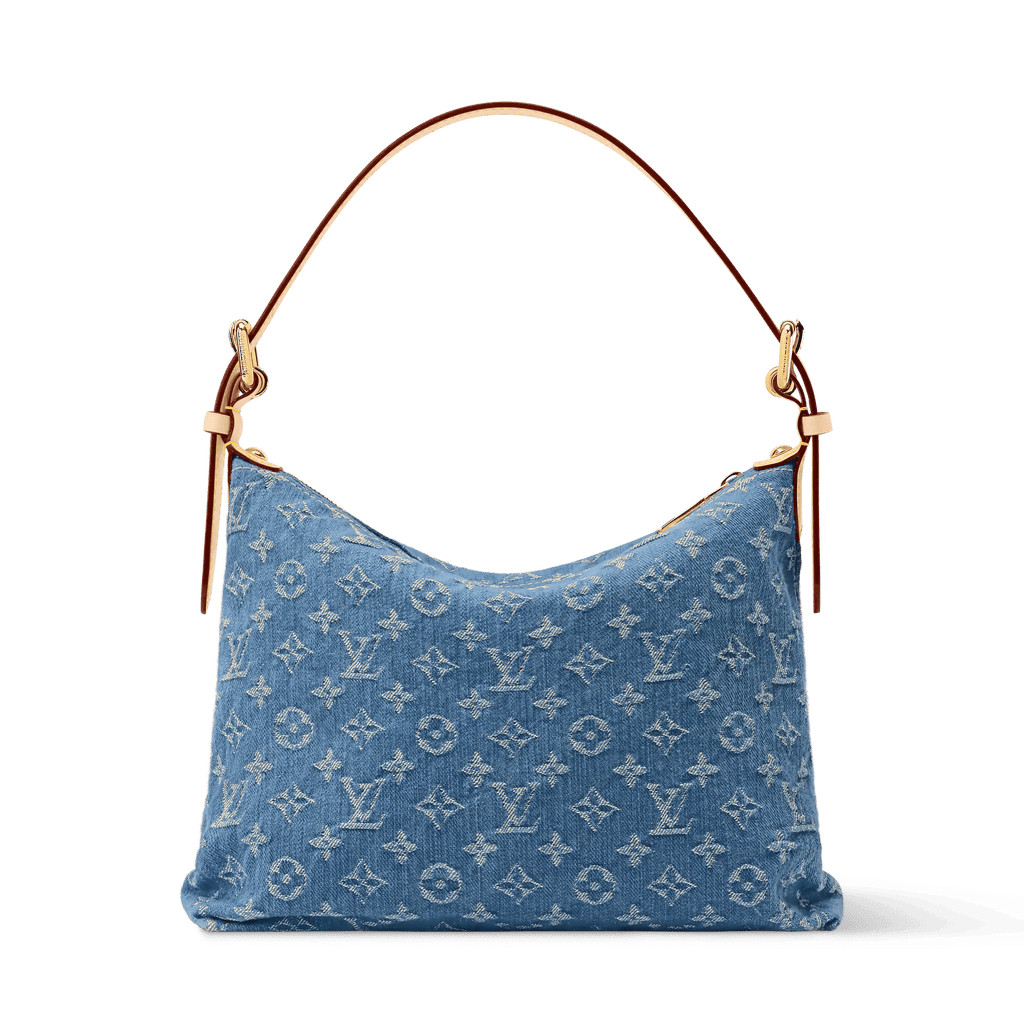 Baggy NM Blue Denim Cowhide-Leather Trim Gold-Toned Hardware
