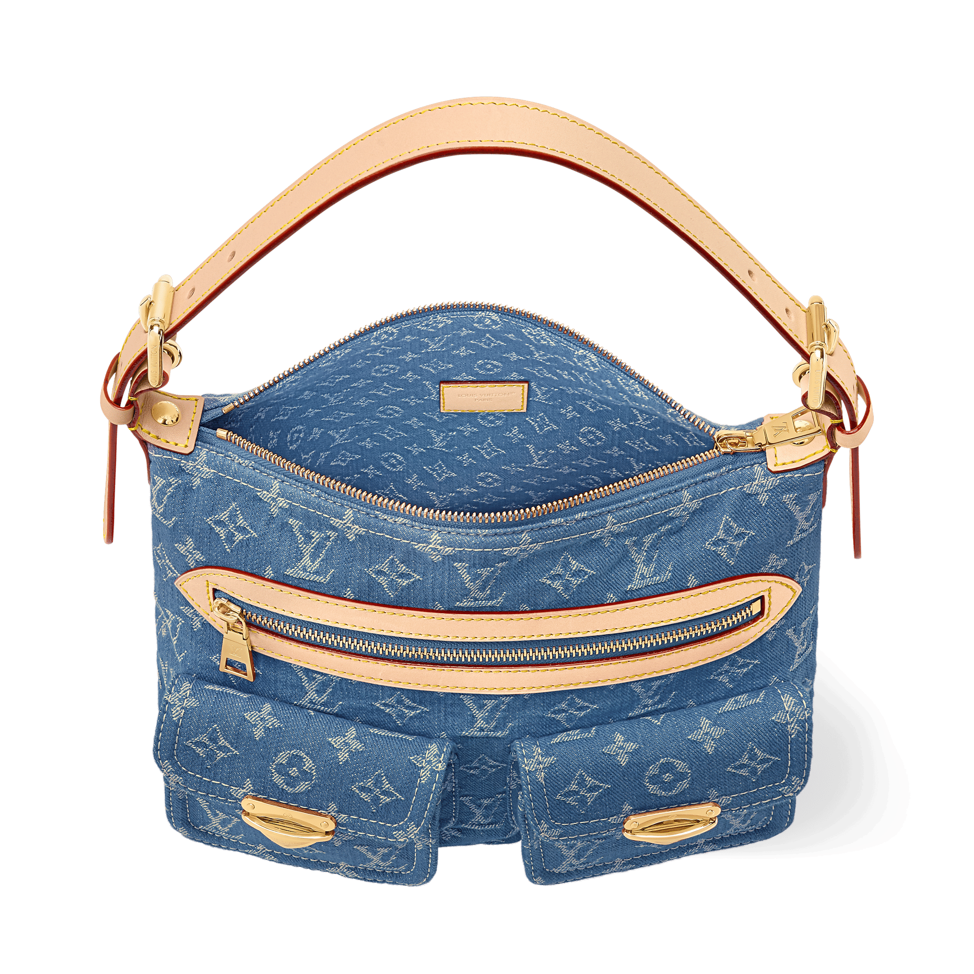 Baggy NM Blue Denim Cowhide-Leather Trim Gold-Toned Hardware