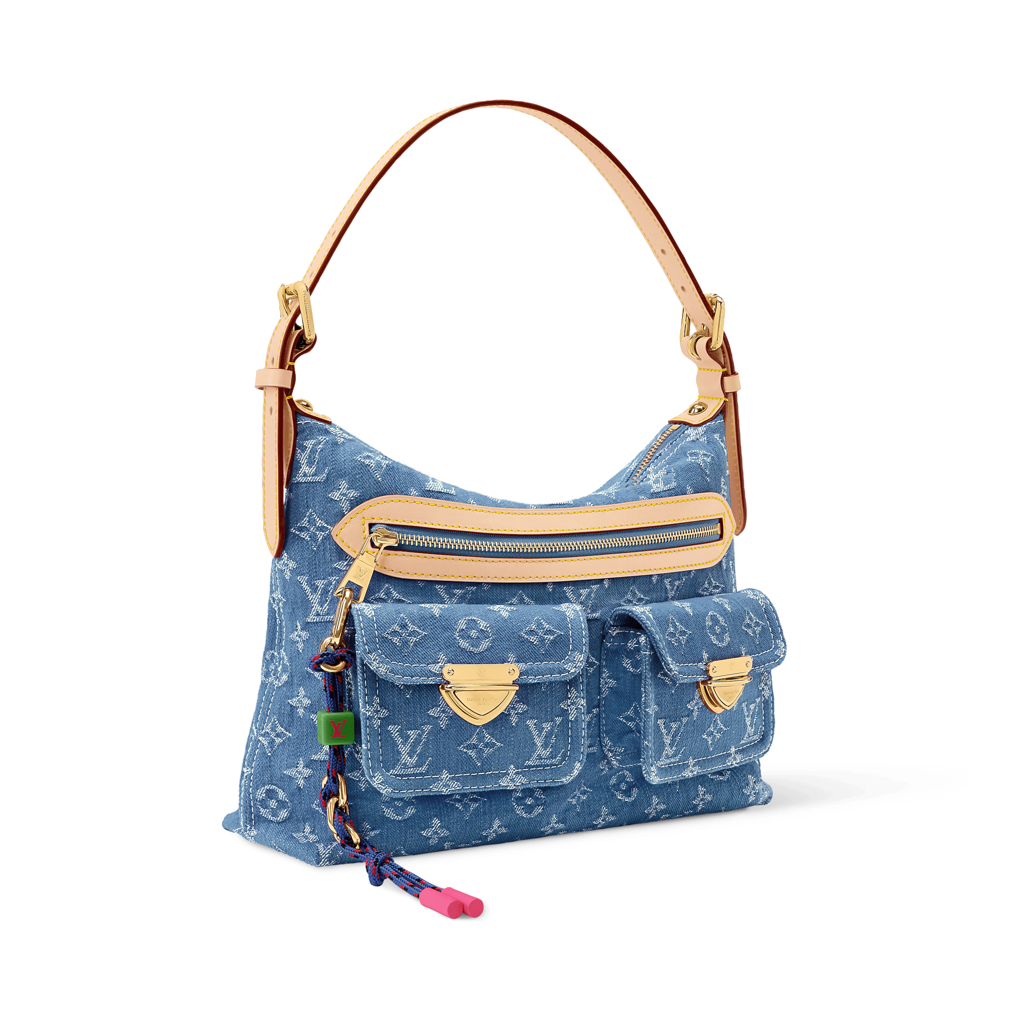 Baggy NM Blue Denim Cowhide-Leather Trim Gold-Toned Hardware