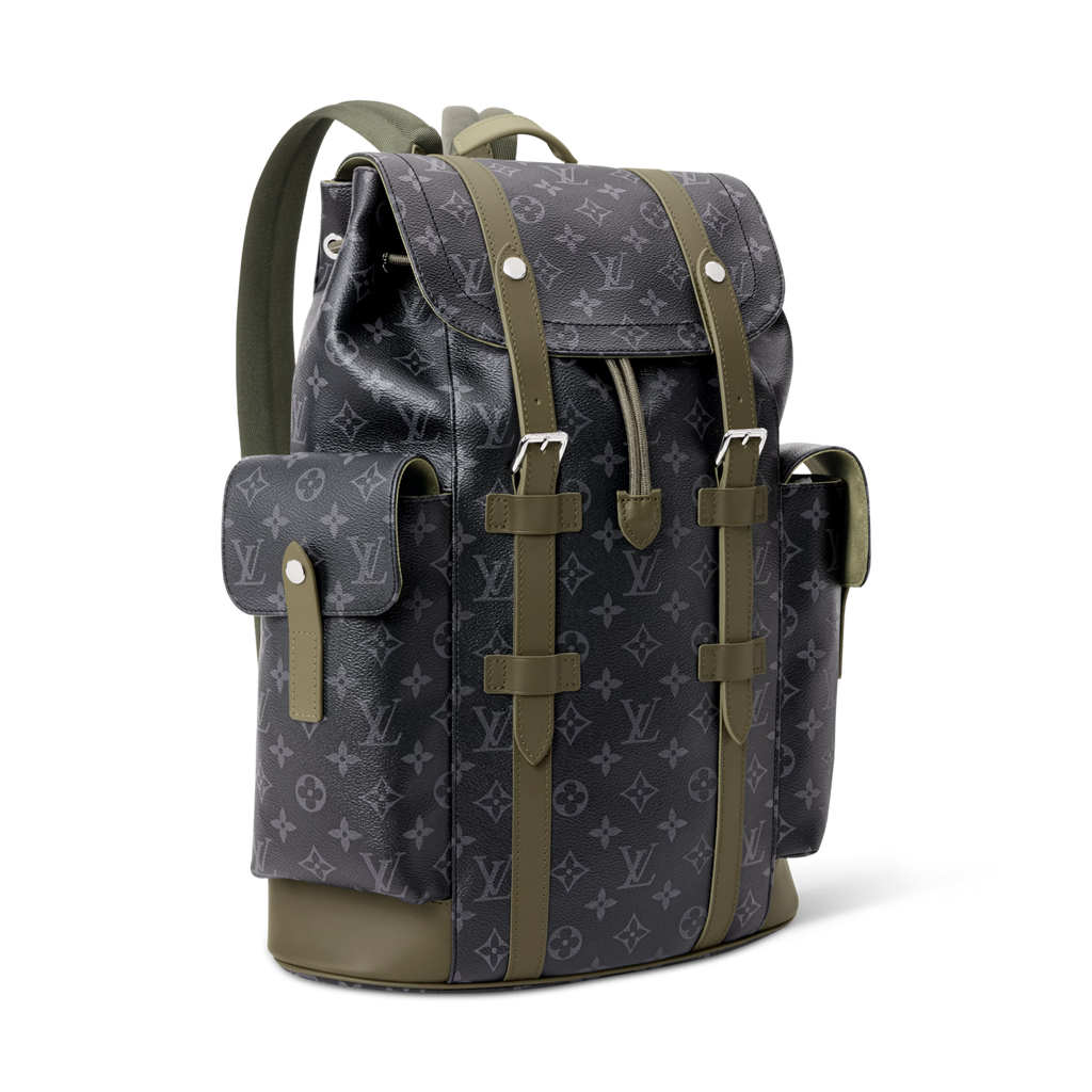 Christopher MM Monogram Eclipse Canvas Khaki Green Ruthenium-Tone Brass Hardware