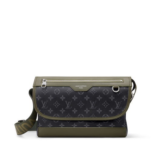 Courrier Messenger Monogram Eclipse Khaki Green Cowhide Palladium-Tone Brass