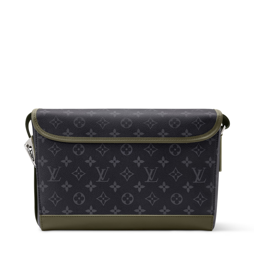 Courrier Messenger Monogram Eclipse Khaki Green Cowhide Palladium-Tone Brass