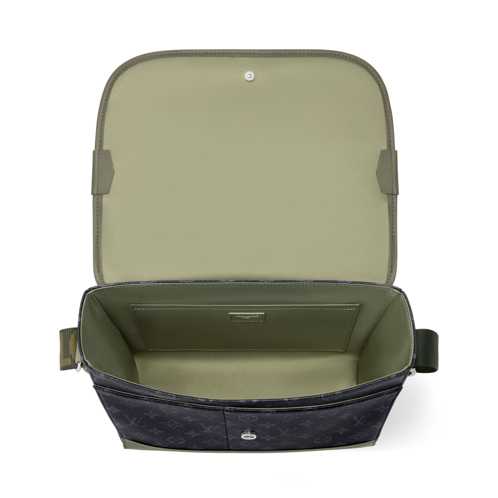 Courrier Messenger Monogram Eclipse Khaki Green Cowhide Palladium-Tone Brass