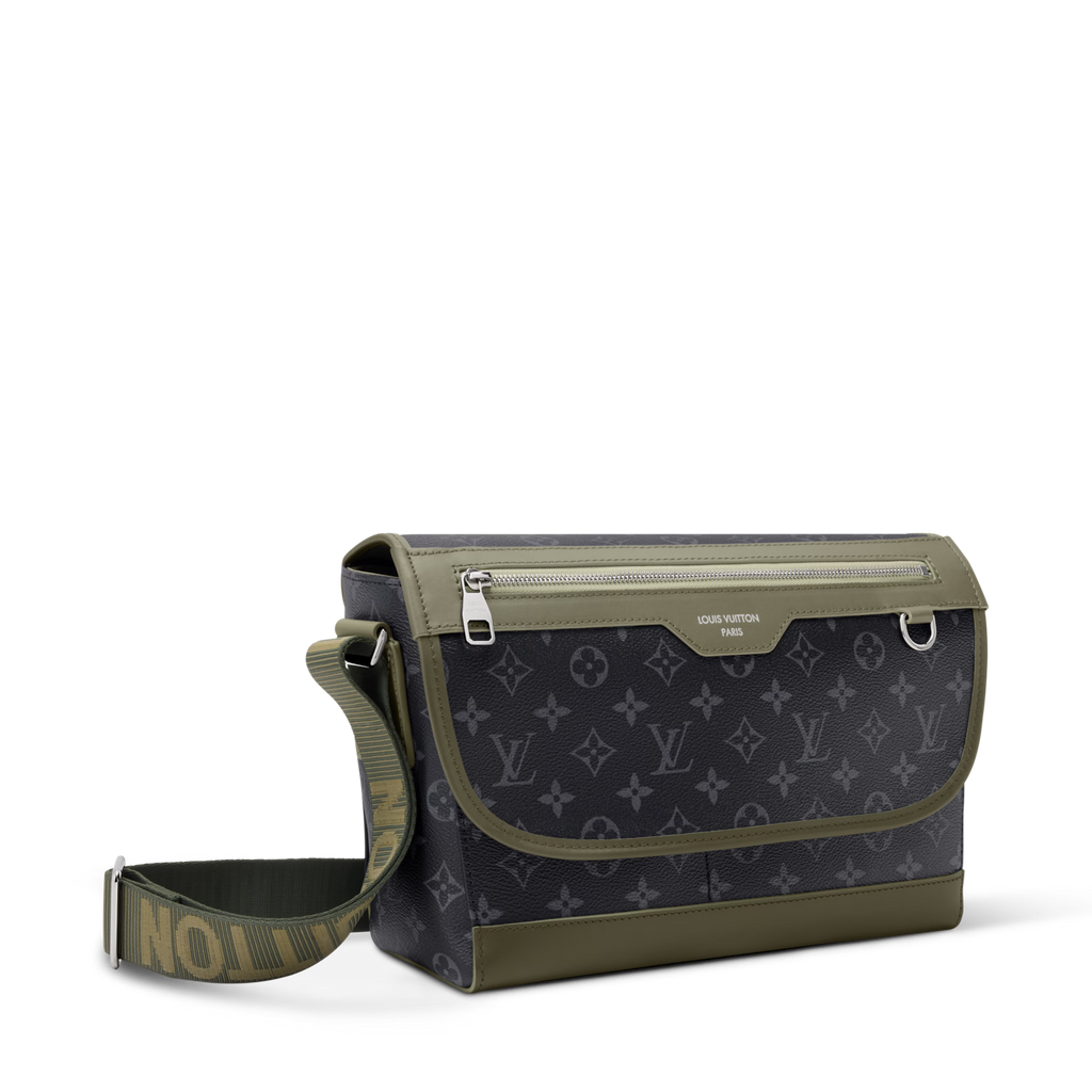 Courrier Messenger Monogram Eclipse Khaki Green Cowhide Palladium-Tone Brass