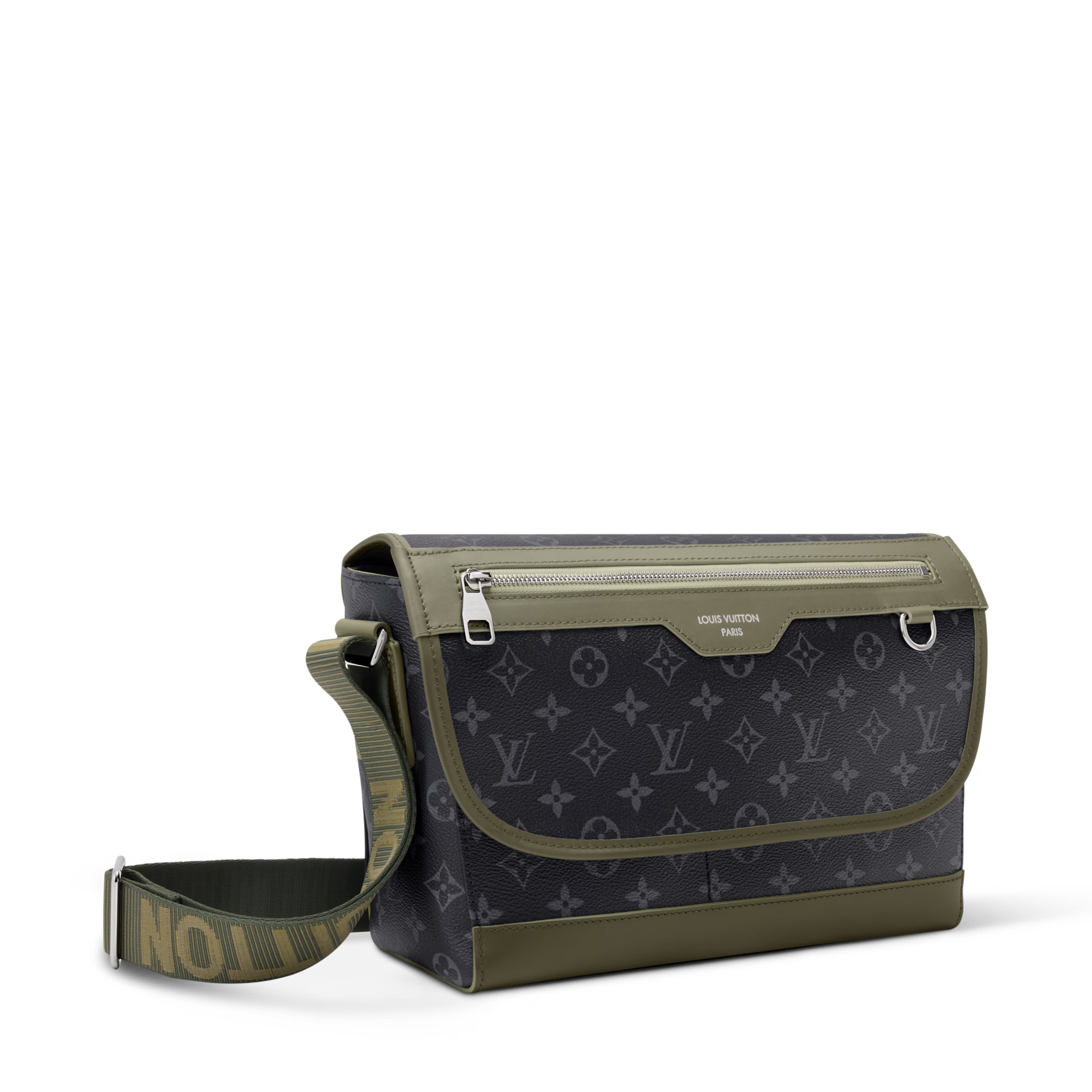 Courrier Messenger Monogram Eclipse Khaki Green Cowhide Palladium-Tone Brass