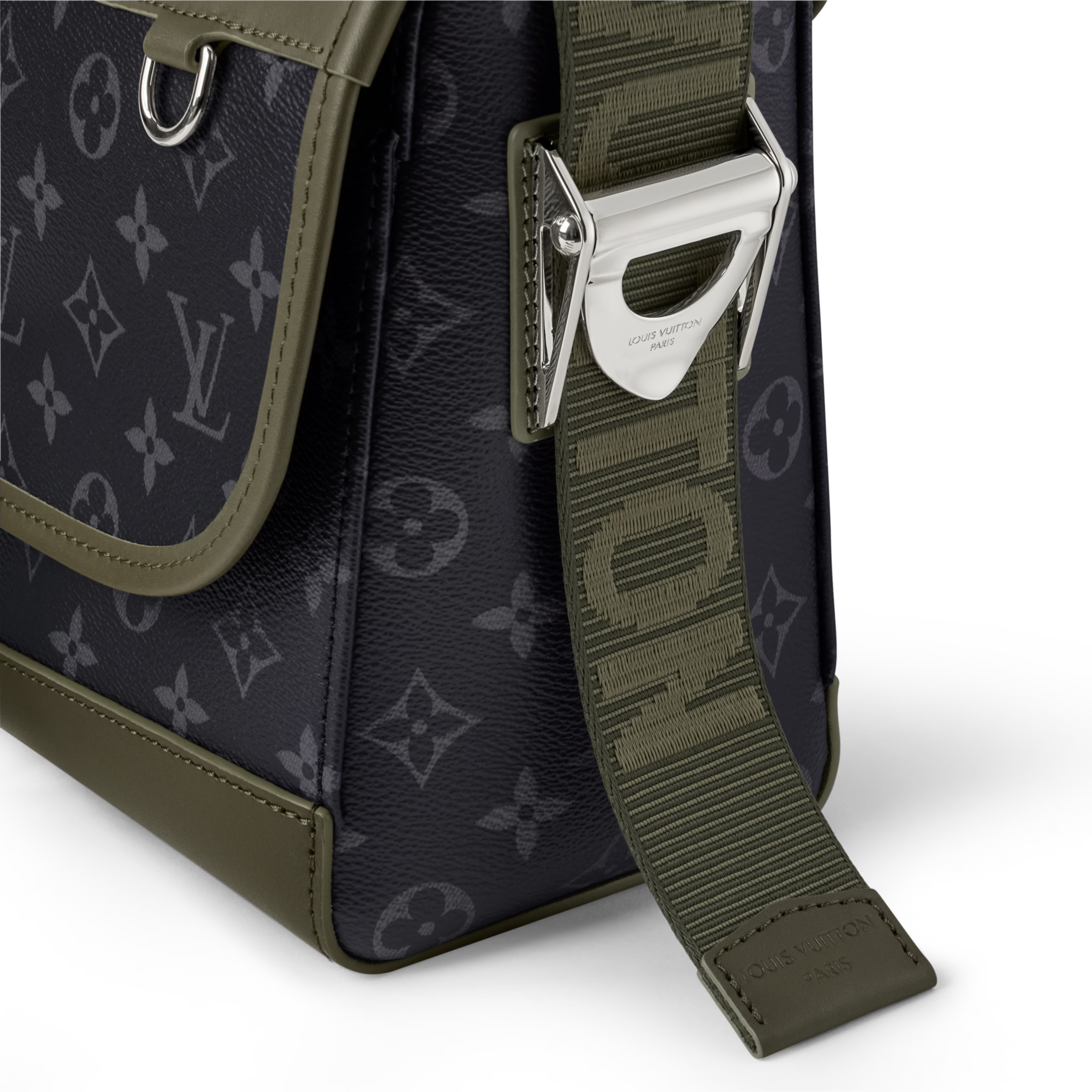Courrier Messenger Monogram Eclipse Khaki Green Cowhide Palladium-Tone Brass