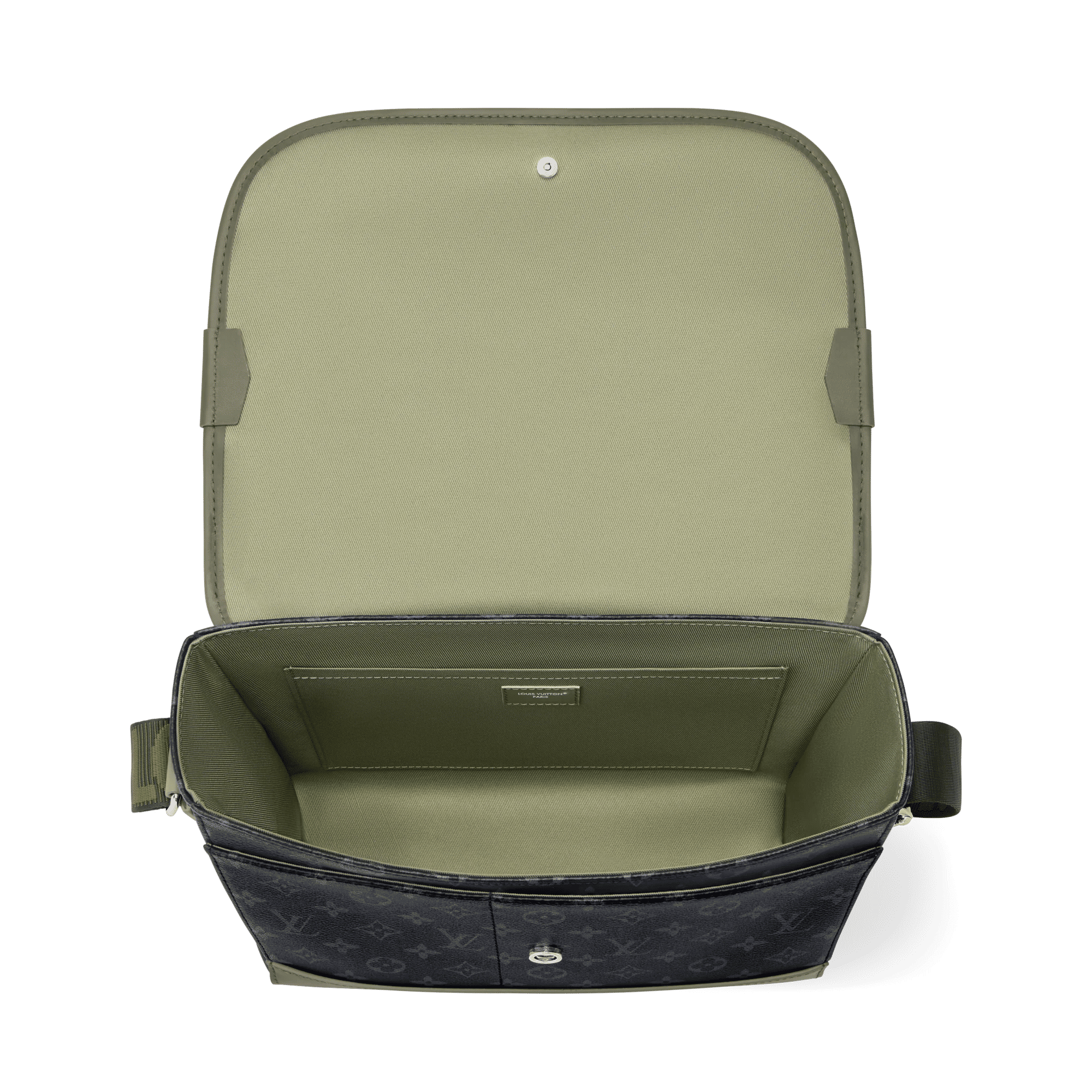 Courrier Messenger Monogram Eclipse Canvas Khaki Green Palladium-Tone Brass Hardware
