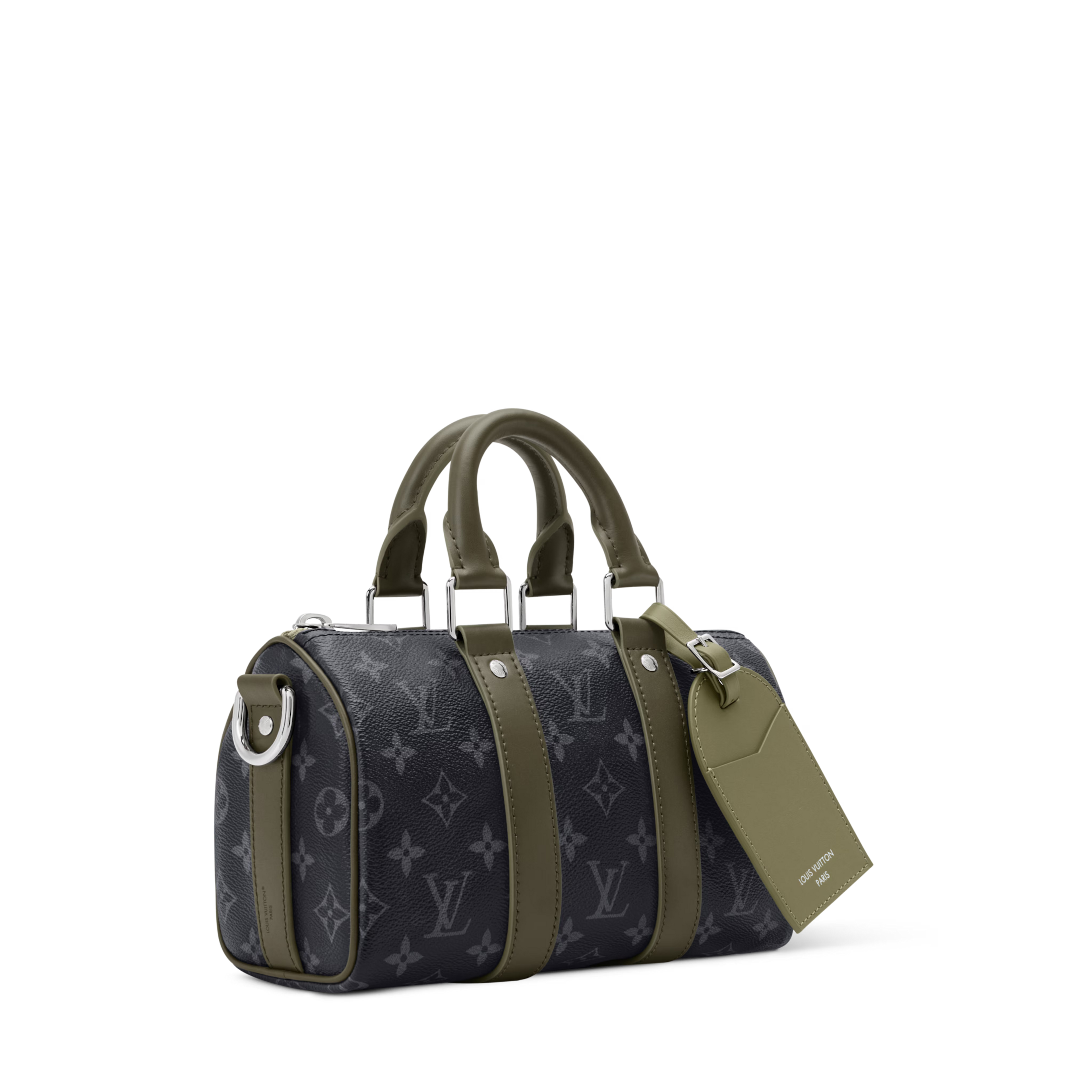 Keepall Bandoulière 25 Monogram Eclipse Canvas Khaki Green Ruthenium Hardware