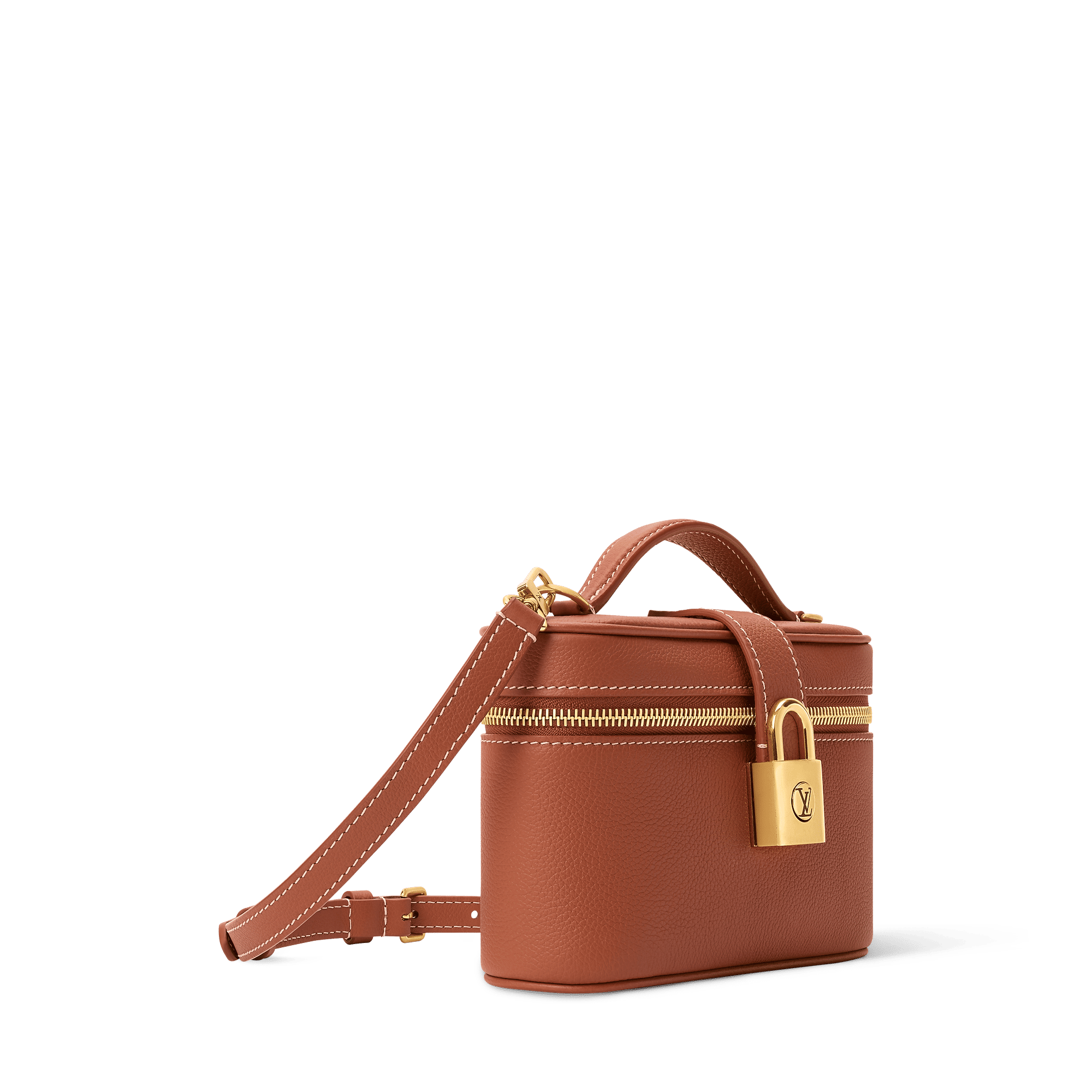 Vanity Pouch Cognac Low Key Calfskin Leather Aged Gold-Toned Hardware
