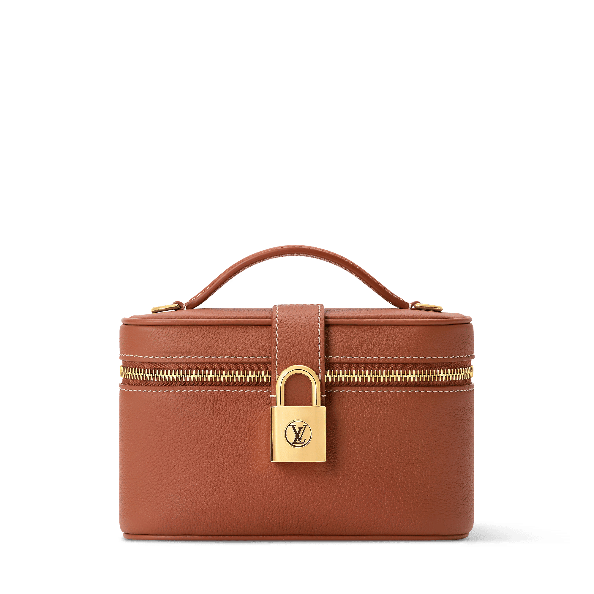 Vanity Pouch Cognac Low Key Calfskin Leather Aged Gold-Toned Hardware