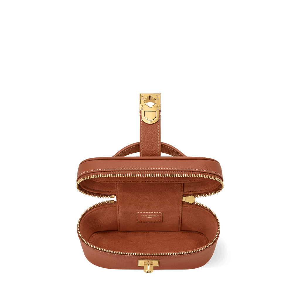 Vanity Pouch Cognac Low Key Calfskin Leather Aged Gold-Toned Hardware