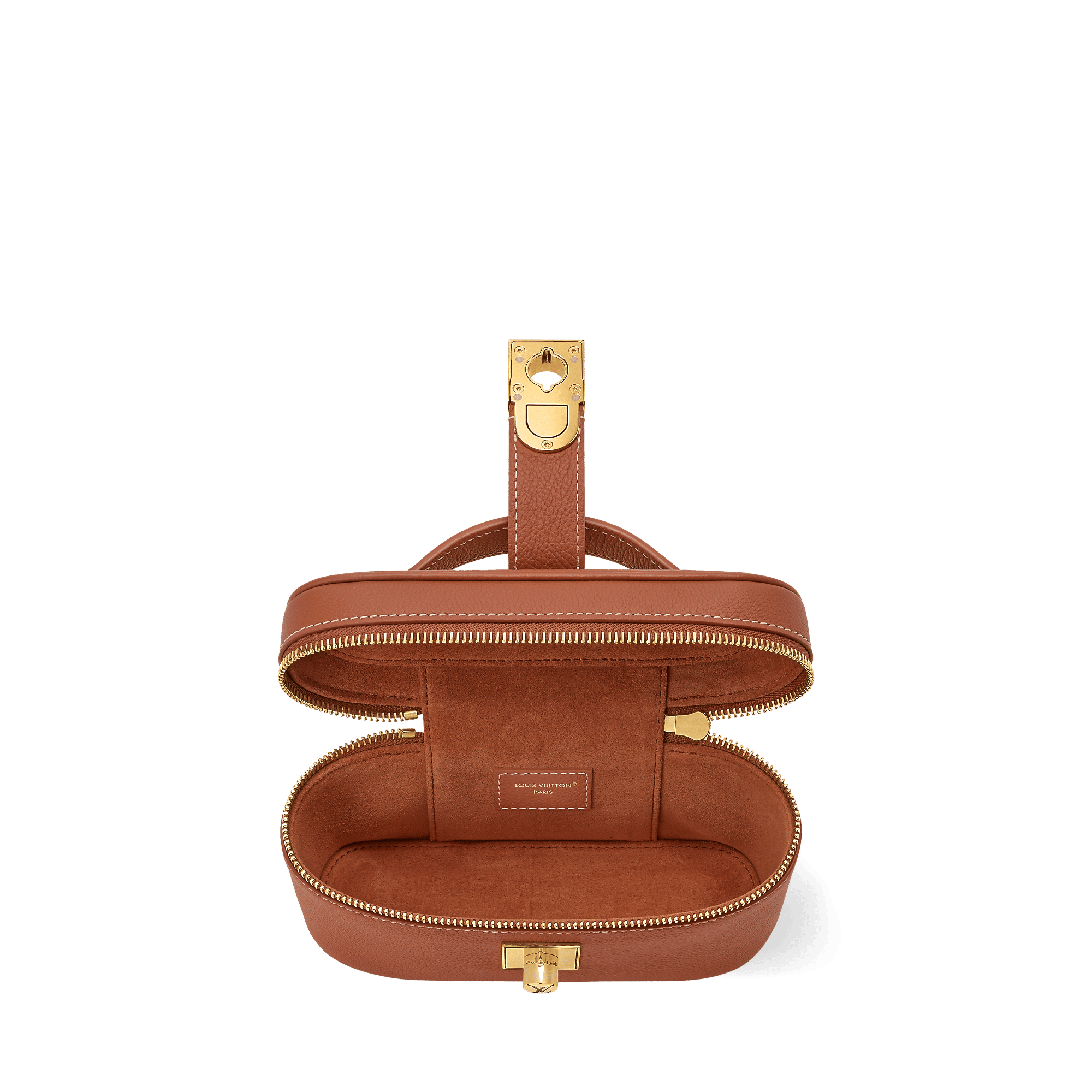 Vanity Pouch Cognac Low Key Calfskin Leather Aged Gold-Toned Hardware