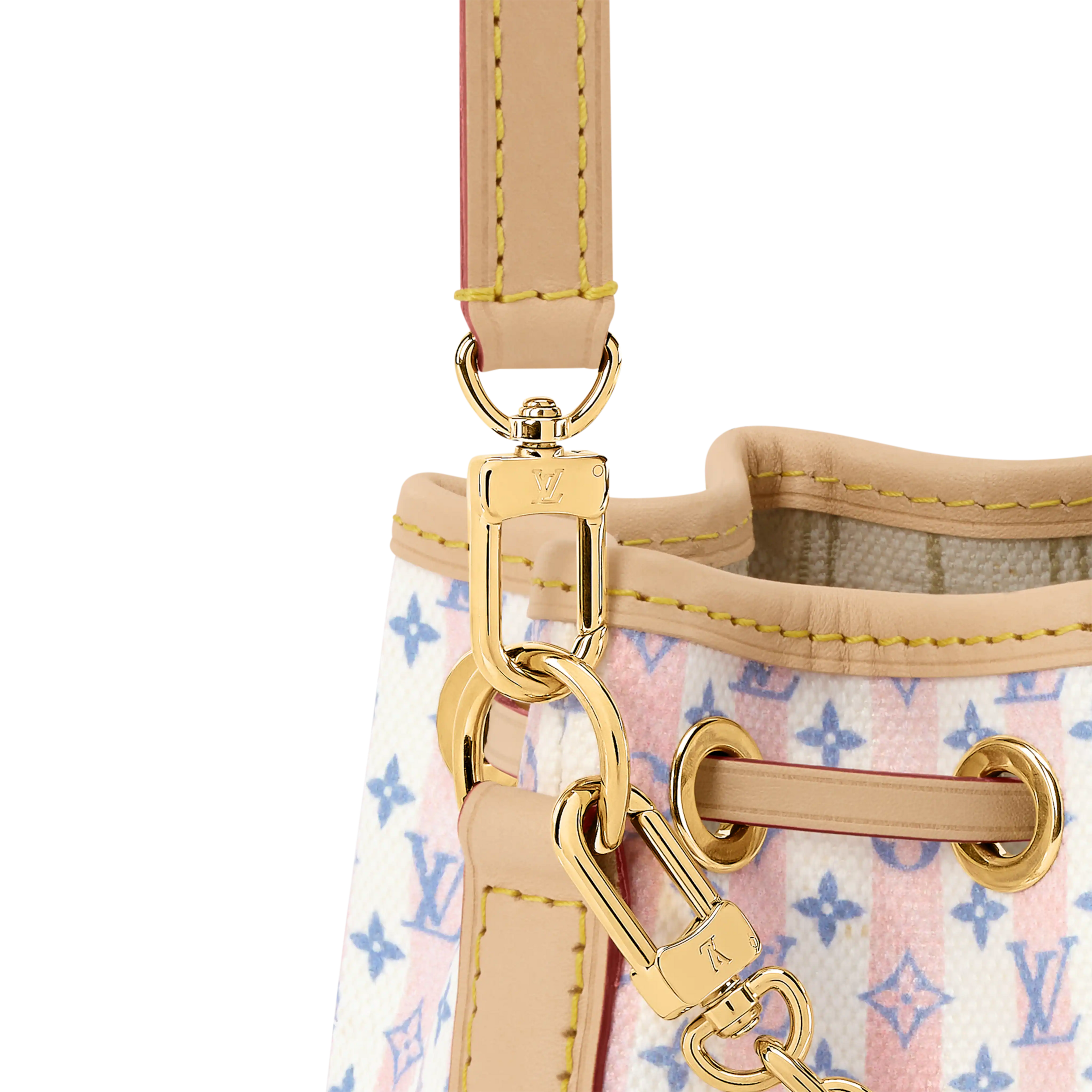 Nano Noé Minigram Canvas Stamp Blue Gold-Toned Hardware